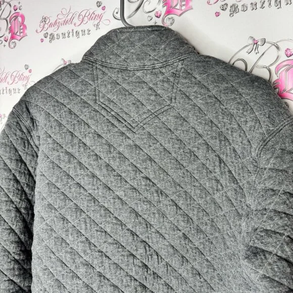 Eddie Bauer jacket pull over quilted sweater grey logos comfy thick warm quilt - Picture 10 of 10